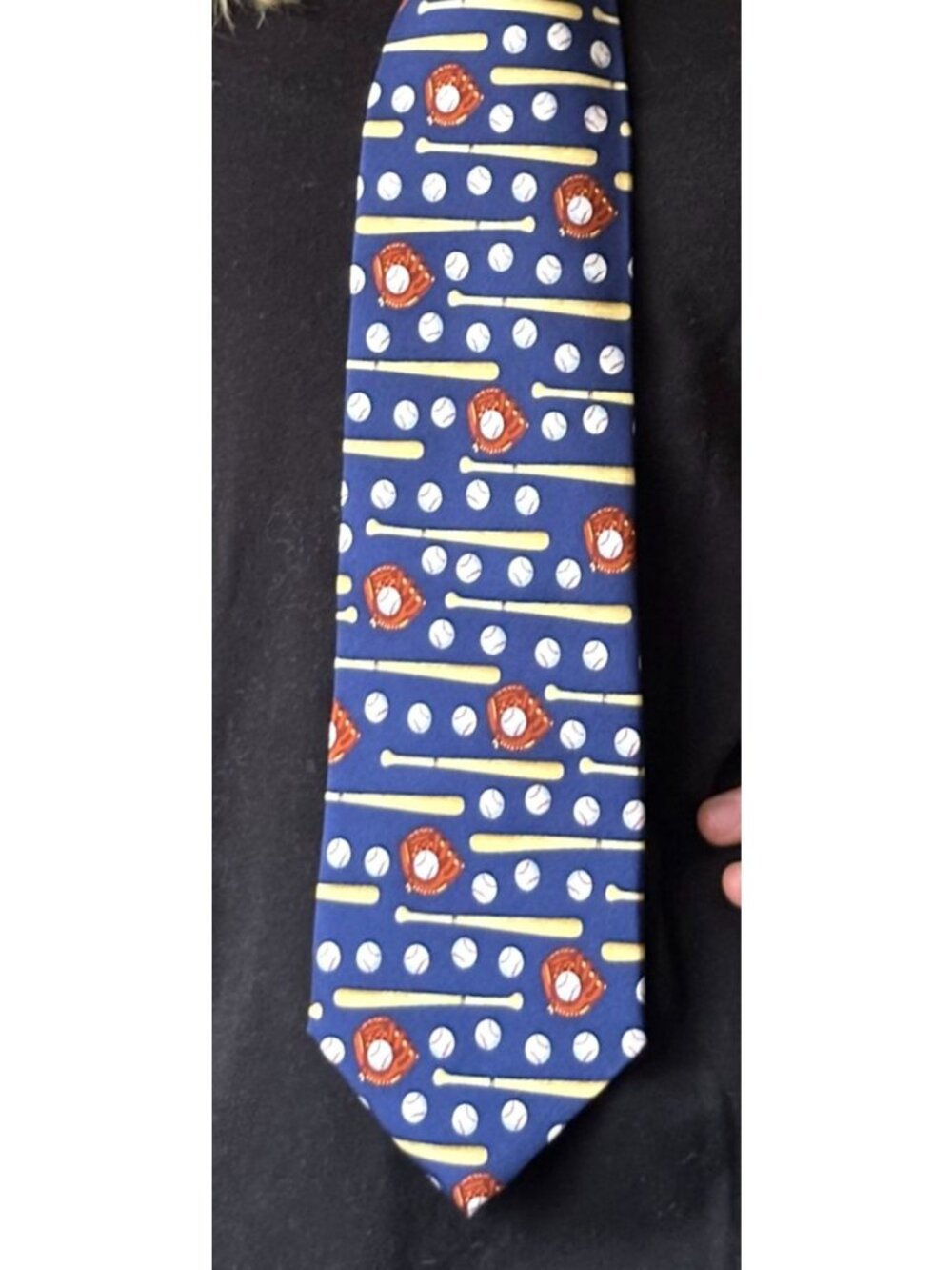 Alynn Neckwear “Play Ball” silk tie blue baseball theme pattern tie